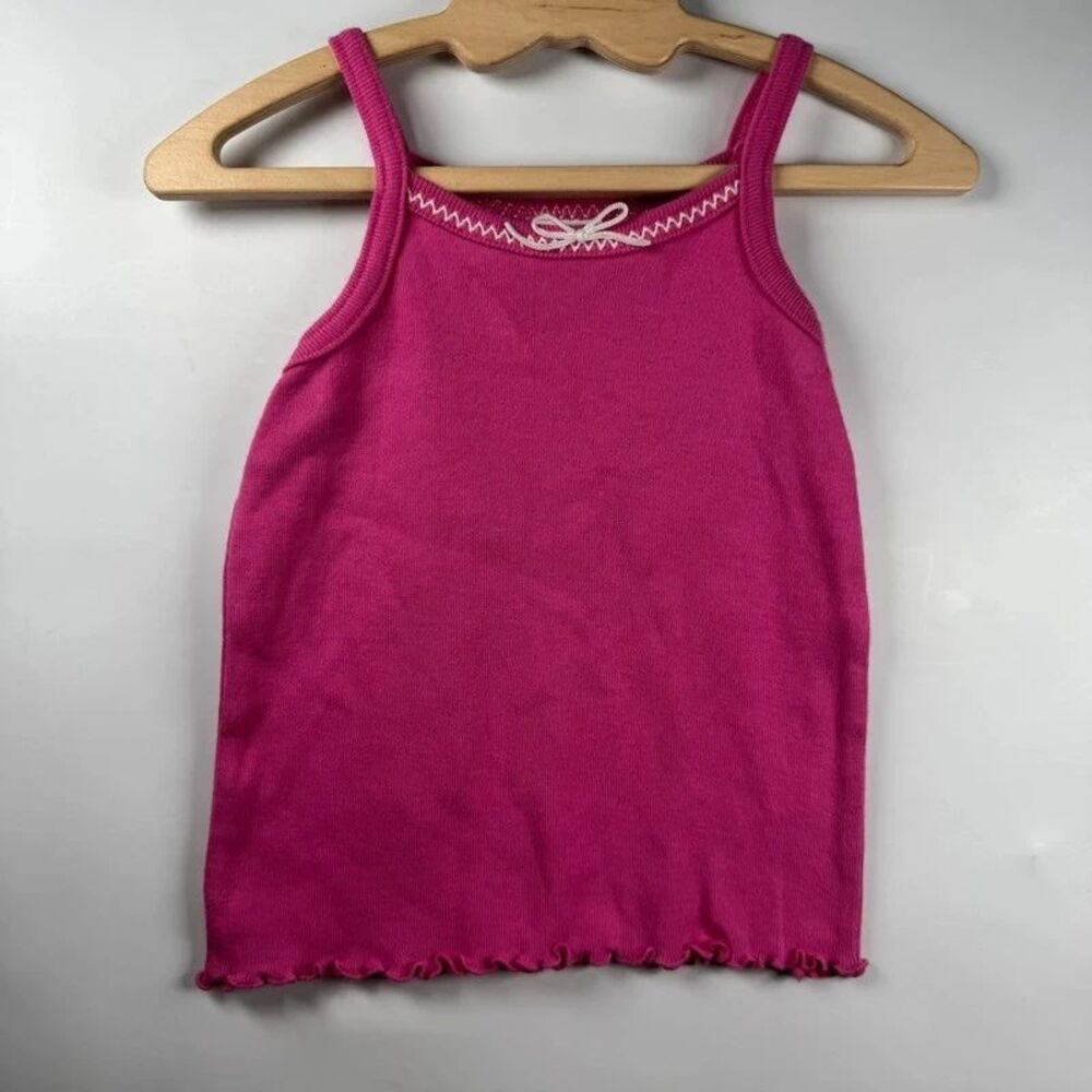 TKS Basics Y2K Pink Ribbed Tank Top White Bow Girls 24 Months Coquette Lettuce